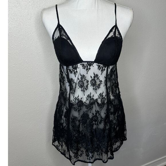 Victoria’s Secret Very Sexy Black Sheer Lace Nightie Open Back Slip Lingerie - Picture 2 of 12